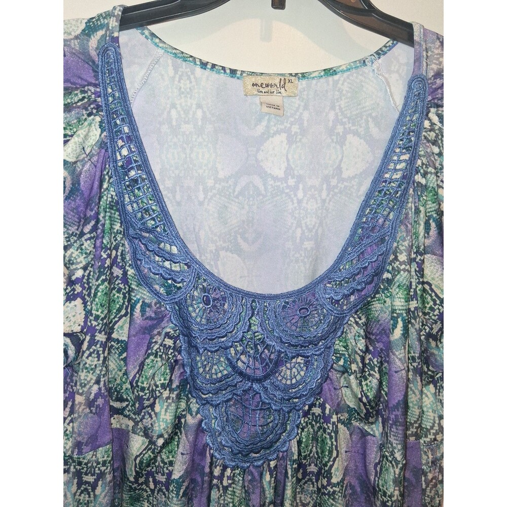 Women's One World Live and Let Live Boho Animal Print & Crochet Dress, XL - Picture 4 of 11